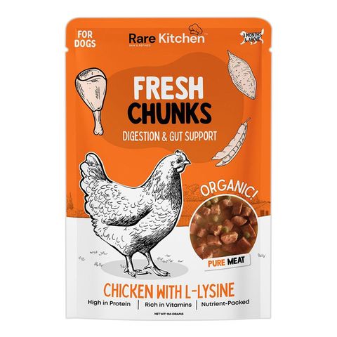 Rare Kitchen Fresh Chunks Nuggets Real Meat Organic Wet Food Pouch Premium Fresh Chunks Chicken 150g