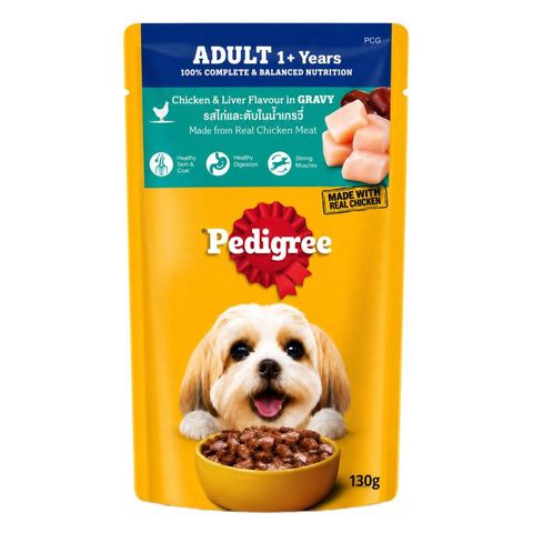 Pedigree Wet Pouch Chicken & Liver Chunks Flavour in Gravy Dog Food 130g