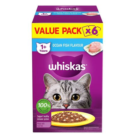 Whiskas Ocean Fish Wet Cat Food Pouches Value Pack 6 x 80g