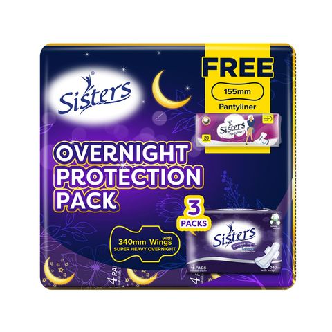 Sisters Overnight Pantiliners Budget Pack (3 x 4 Pieces + 20 Pieces) 32 Pieces
