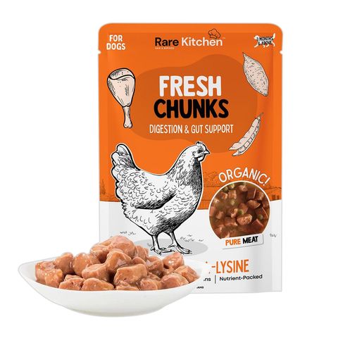 Rare Kitchen Fresh Chunks Nuggets Real Meat Organic Wet Food Pouch Premium Fresh Chunks Chicken 150g