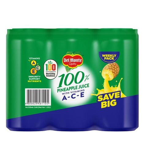 Del Monte 100% Pineapple Juice Drink with Vitamins A-C-E 240mL x6