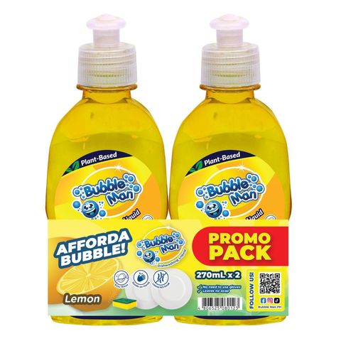Bubble Man Dishwashing Liquid Lemon 2 x 270ml