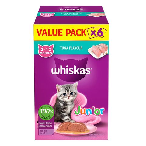 Whiskas Junior Tuna Wet Cat Food Pouches Value Pack 6 x 80g