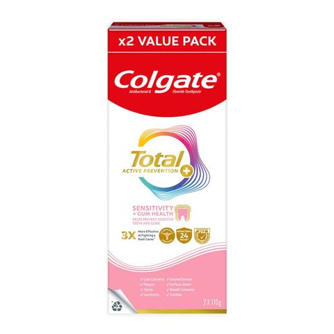 Colgate Total Active Prevention Antibacterial & Fluoride Toothpaste Sensitivity Gum Health (Twin Pack) 2 x 110g