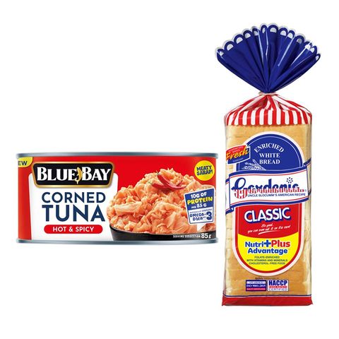 Gardenia Classic White Bread 600g + Blue Bay Corned Tuna Hot & Spicy 85g