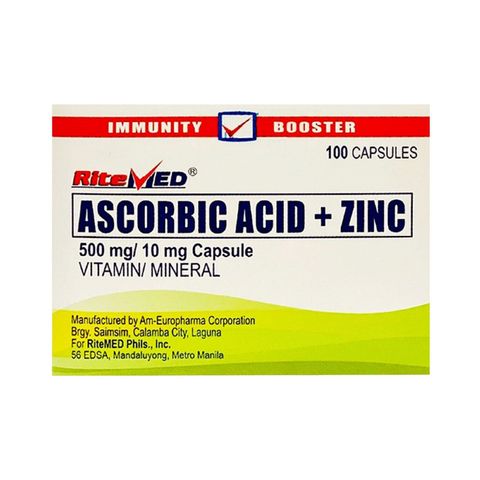 Ritemed Ascorbic Acid + Zinc (500mg) 100 Tablets