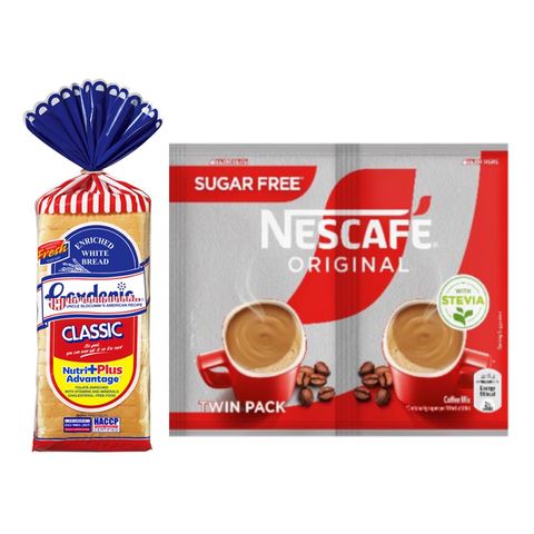 Gardenia Classic White Bread Regular Size 600g + Nescafe Original Twin Pack Sugar Free 2 x 11.5g + + +