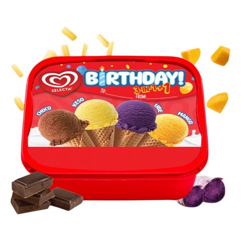 Selecta Birthday 3-in-1 + 1 Choco Keso Ube Mango Ice Cream 1.25L