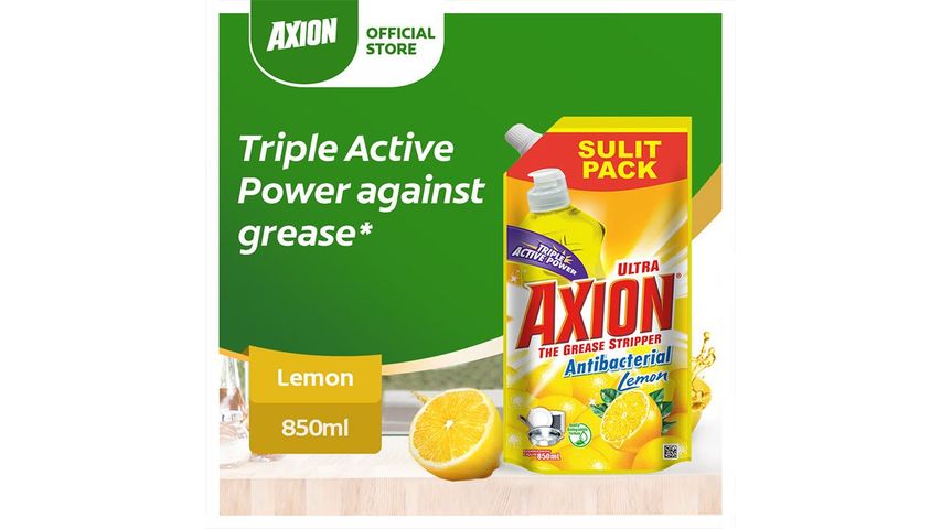 [24 hour Germ Kill] Axion Anti-bacterial Dishwashing Liquid Lemon Doy Pack 850ml