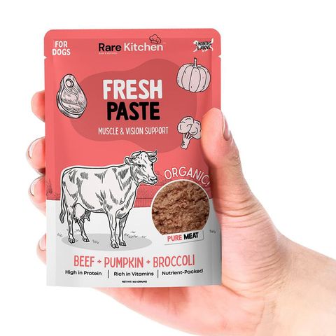 Rare Kitchen Premium Fresh Paste Real Meat Organic Meal Wet Food Pouch Meal Beef + Pumpkin + Broccoli 100g