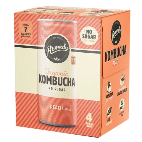 Remedy Organic Kombucha Peach 4 x 250ml