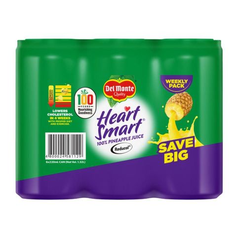Del Monte Heart Smart 100% Pineapple Juice Drink 240mL x6 - Save P10