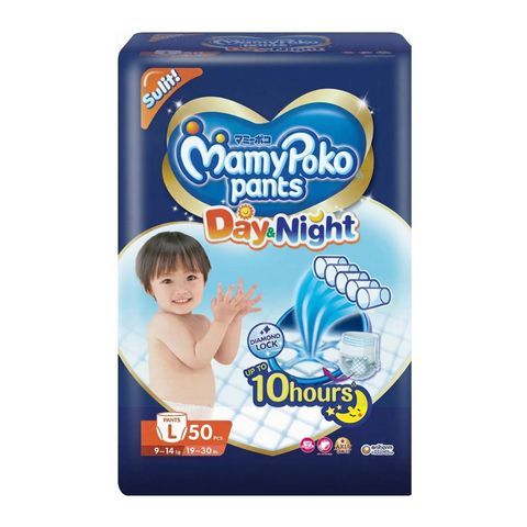 Mamypoko Day and Night Ultra Absorbent Disposable Baby Diaper Pants (Large) 50 Pieces