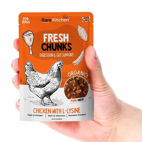 Rare Kitchen Fresh Chunks Nuggets Real Meat Organic Wet Food Pouch Premium Fresh Chunks Chicken 150g