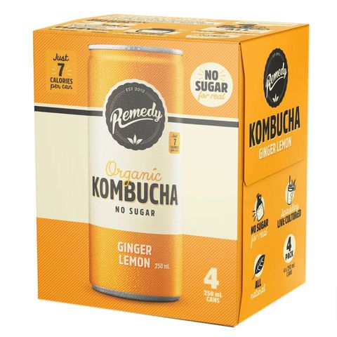 Remedy Organic Kombucha Ginger Lemon 4 x 250ml