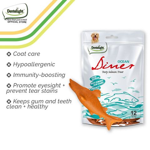 Dentalight Ocean Diner Hypoallergenic Salmon Dog Dental Treats with Cranberry Vitamin C 108g