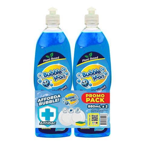 Bubble Man Dishwashing Liquid Antibac 2 x 880ml