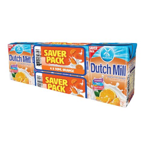 Dutch Mill Yoghurt Drink with Orange Juice Saver Pack 4 x 90ml