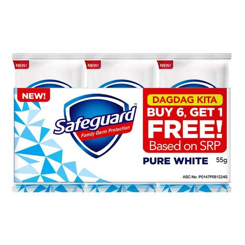 Safeguard Pure White Bar Soap (Buy 6 Get 1 Free) 7 x 55g