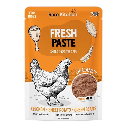 Rare Kitchen Premium Fresh Paste Real Meat Organic Meal Wet Food Pouch Meal Chicken + Sweet Potato + Green Beans 100g