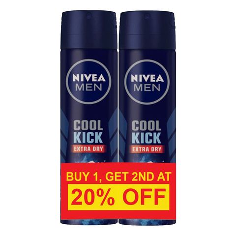 Nivea Men Cool Kick Anti-perspirant Deodorant Spray (Buy 1, Get 2nd at 20% Off) 2 x 150ml