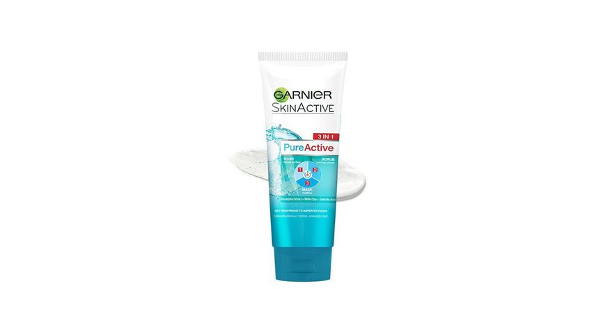 Garnier Skin Active Pure Active 3 In 1 Clay Facewash + Scrub +Mask 100ml