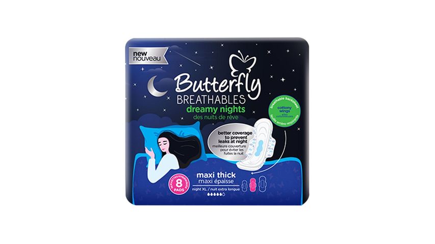 Butterfly Dreamy Nights Maxi Thick Fabric Soft Extra Long Pads 8 Pieces