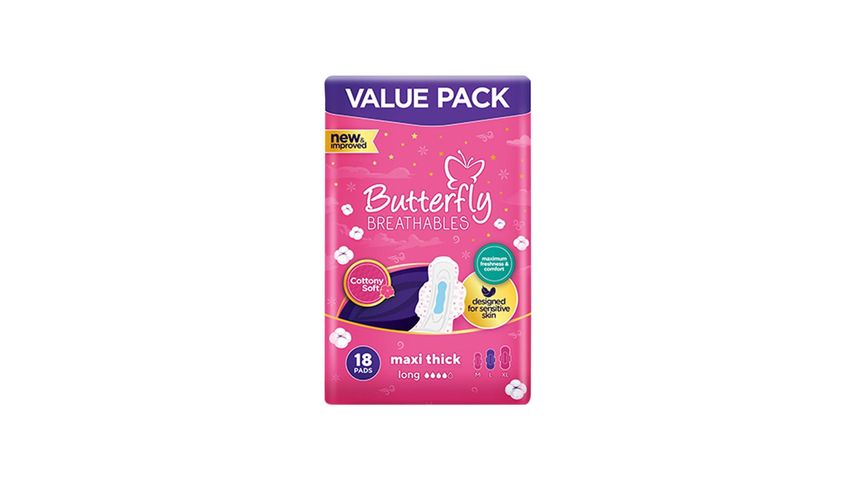 Butterfly Maxi Thick Cottony Long Pads (Value Pack) 18 Pieces