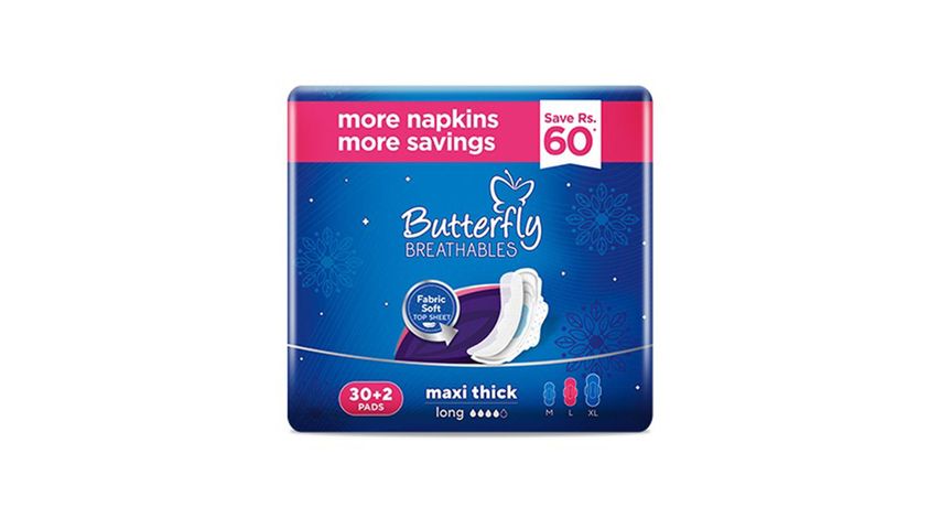 Butterfly Breathables Maxi Thick Sanitary Pads Long Trio Pack 32 Pieces