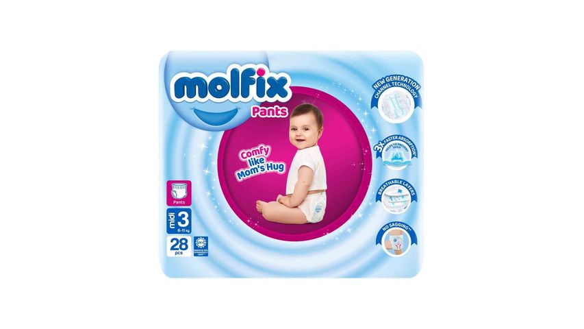 Molfix Diaper Pants Midi Twin Pack Size 3 (6-11kg) 28 Pcs