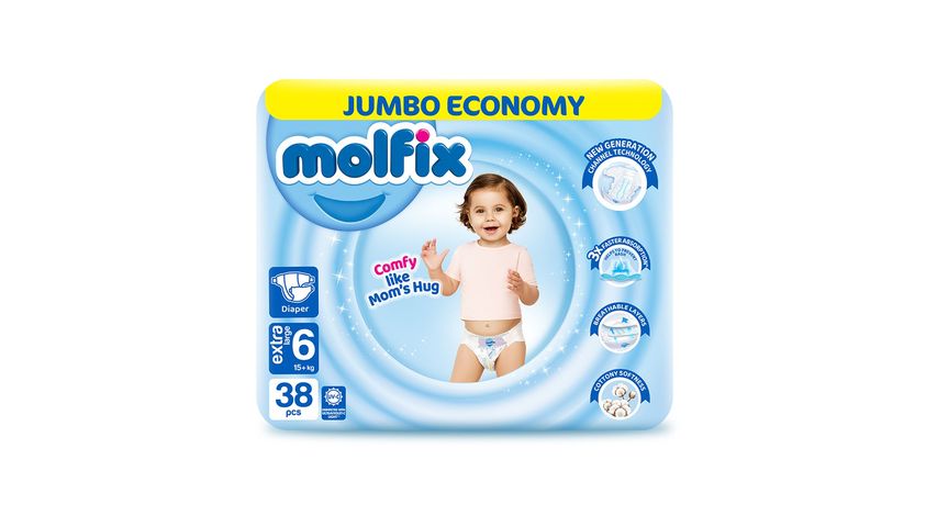 Molfix Diaper Jumbo Pack Extra Large Size 6 (15kg+) 38 Pcs