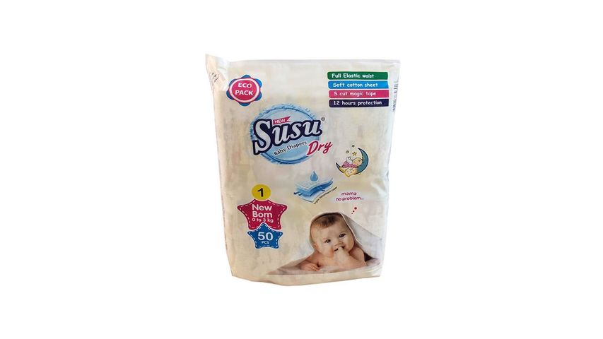 Susu Dry Baby Diapers New Born 50 Pieces (0-3 kg)