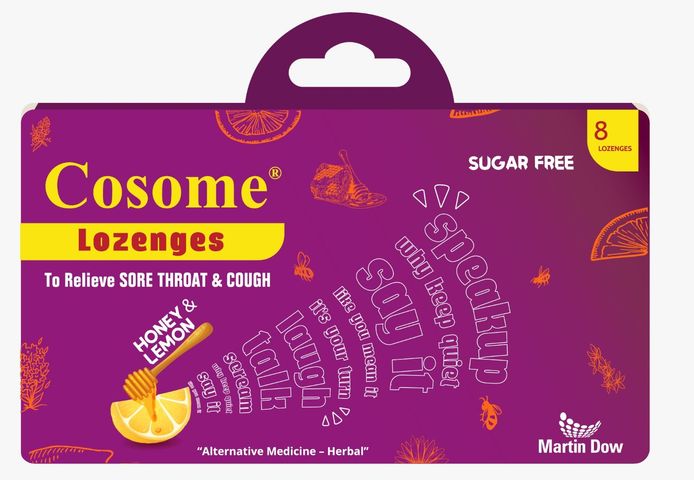 Cosome Lozenges Honey & Lemon Sugar Free 8 Tablets