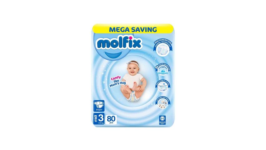 Molfix Diaper Midi Mega Pack Size 3 (4-9kg) 80 Pcs