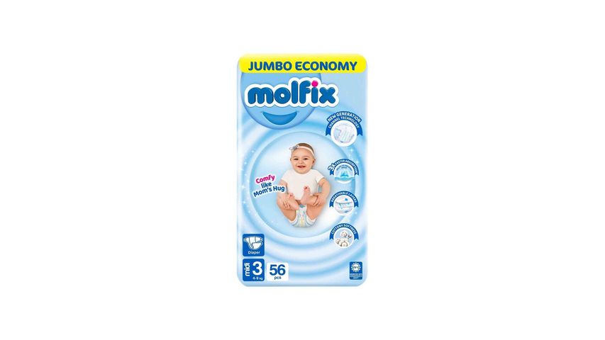 Molfix Diaper Midi Jumbo Pack Size 3 (4-9kg) 56 Pcs