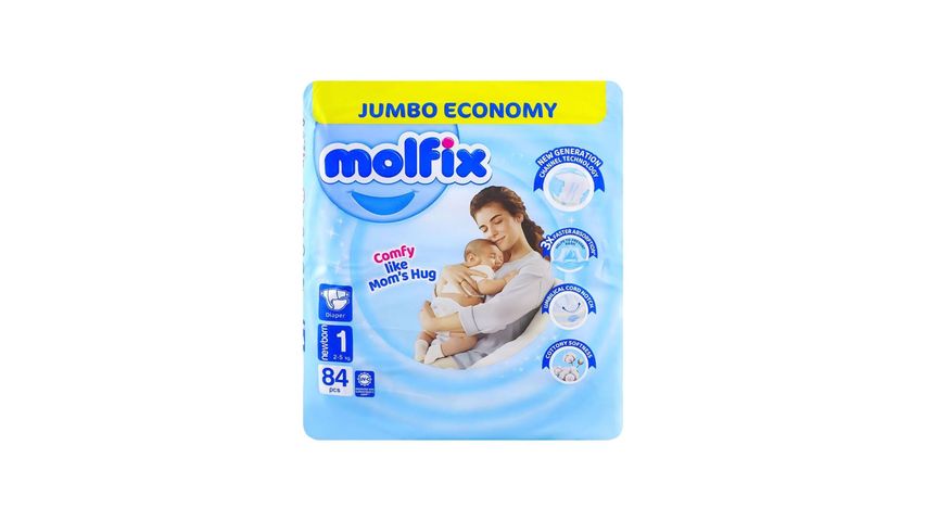 Molfix Diaper Newborn Jumbo Pack Size 1 (2-5kg) 84 Pcs