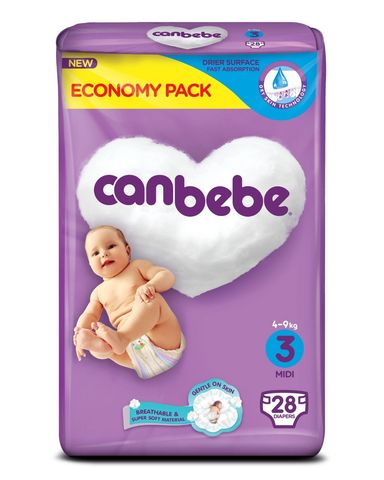 Canbebe Baby Diapers Midi Economy Size 3 (4 - 9Kg) 28 Pieces