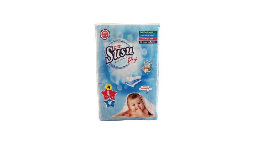 Susu Dry Baby Diapers Large 50 Pieces (9-15 kg)