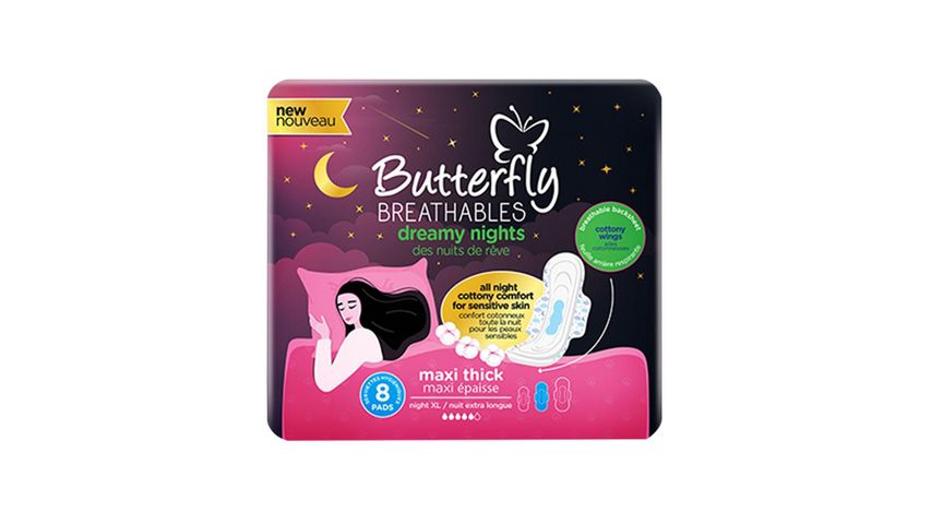 Butterfly Dreamy Nights Maxi Thick Cottony Soft Extra Long Pads 8 Pieces