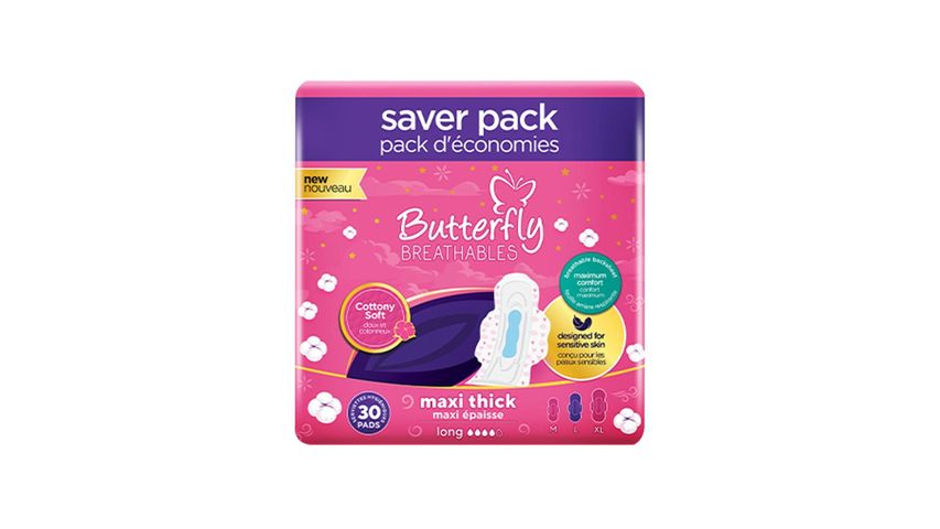 Butterfly Maxi Thick Cottony Trio Long Pads 30 Pieces