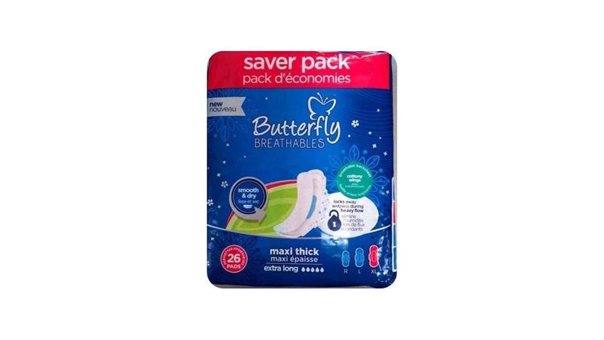 Butterfly Breathables Maxi Thick Sanitary Pads Extra Long Trio Pack 26 Pieces