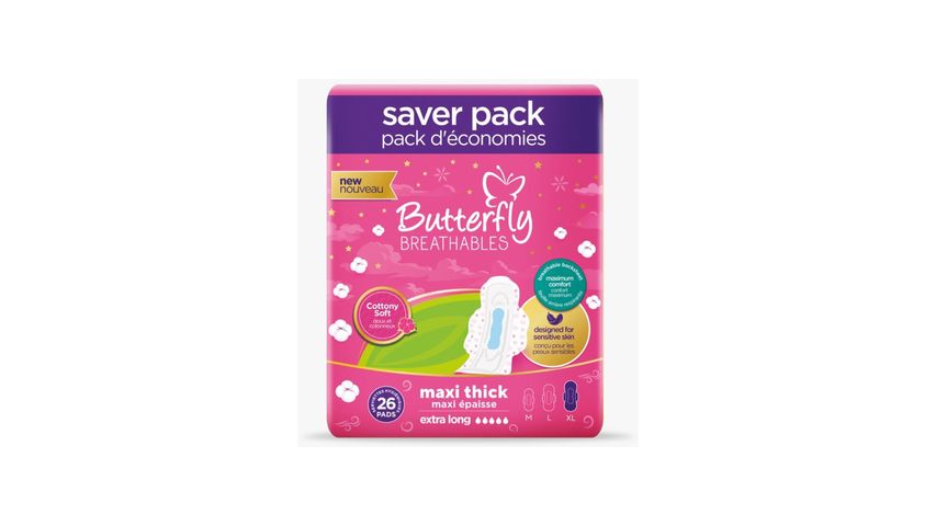 Butterfly Maxi Thick Cottony Trio Extra Long Pads 26 Pieces