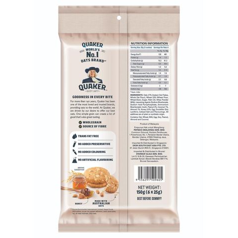 Quaker Honey Nut Oatmeal Cookies 6s x 25g