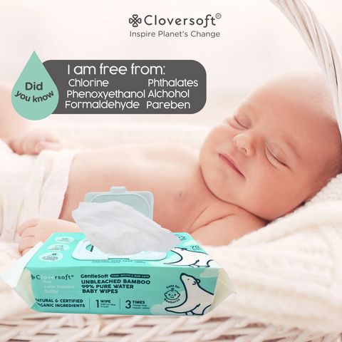 Cloversoft Unbleached Bamboo Pure Water Organic Baby Wipes 3 x 70s