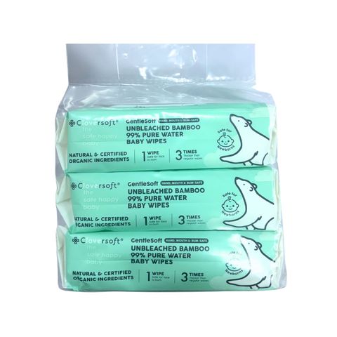Cloversoft Unbleached Bamboo Pure Water Organic Baby Wipes 3 x 70s
