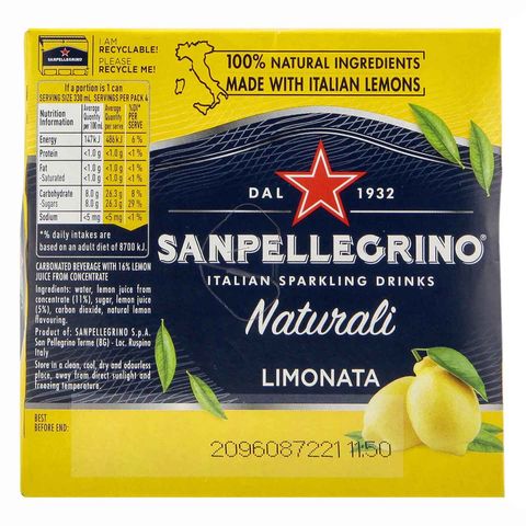 San Pellegrino Limonata Sparkling Beverage 4 X 330ml (Recyclable)