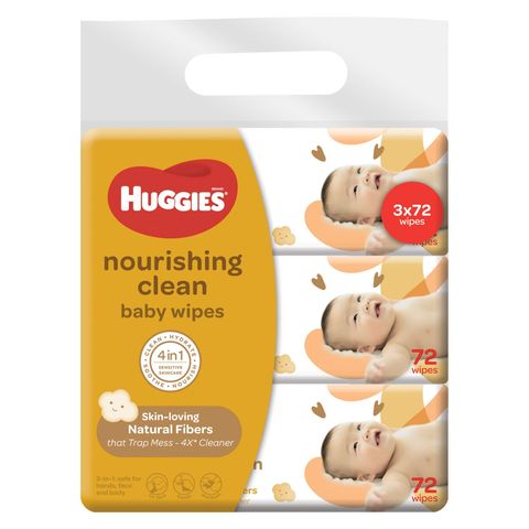 Huggies Nourishing Clean Baby Wipes 3 x 72s