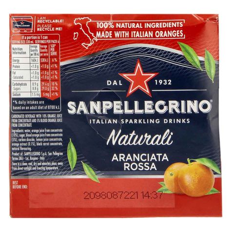 San Pellegrino Aranciata Rossa Sparkling Beverage 4 x 330ml (Recyclable)