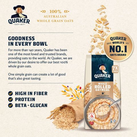 Quaker Whole Rolled Oats 5-minute Oatmeal 800g